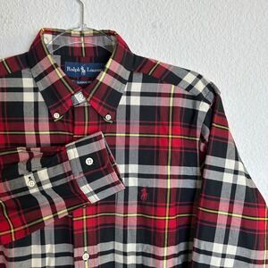 Vintage 90s Ralph Lauren Mens S Classic Fit Plaid Button Down Shirt Red PONY